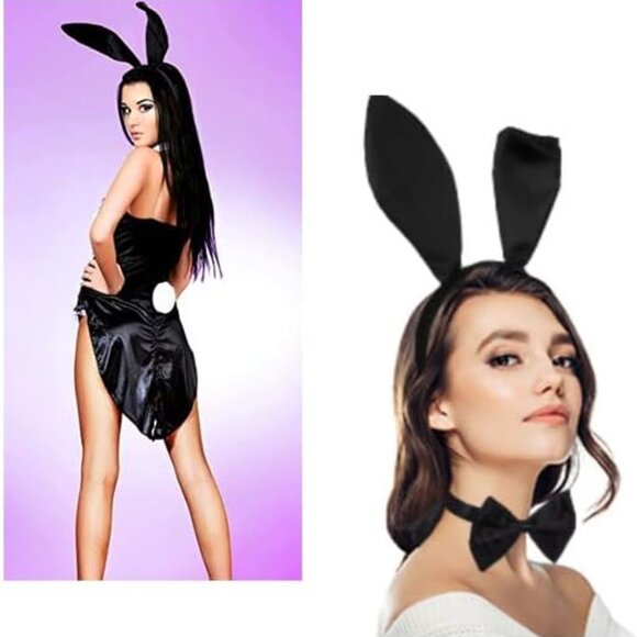 Women's Bunny Accessory Set Rabbit Ear Headband Collar Bow Tie Rabbit Tail for E - Picture 3 of 4